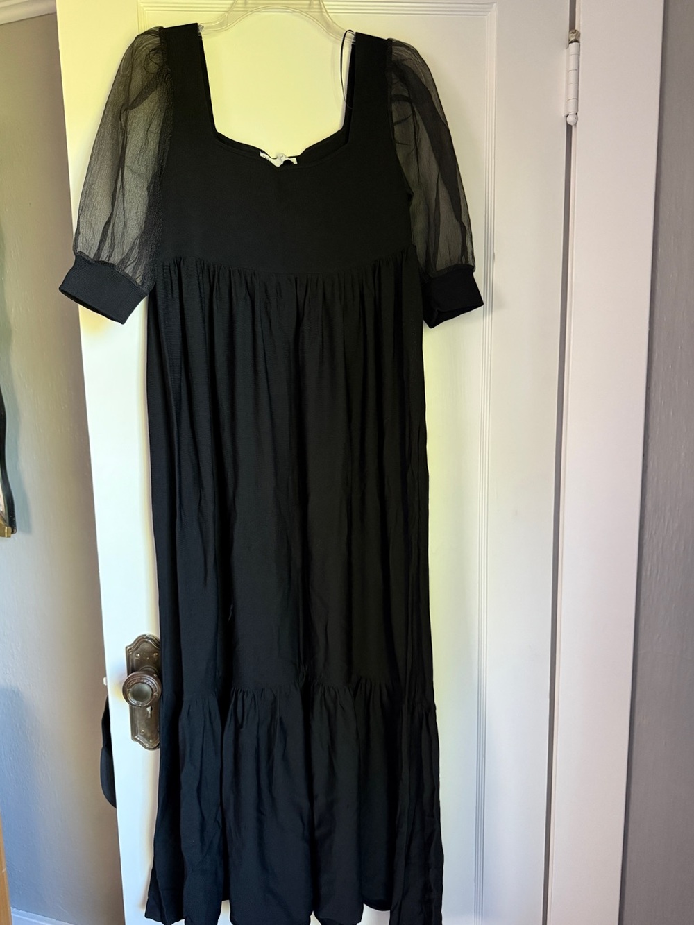 Zara Black Sleeveless Square-Neck Dress with Gathered Skirt